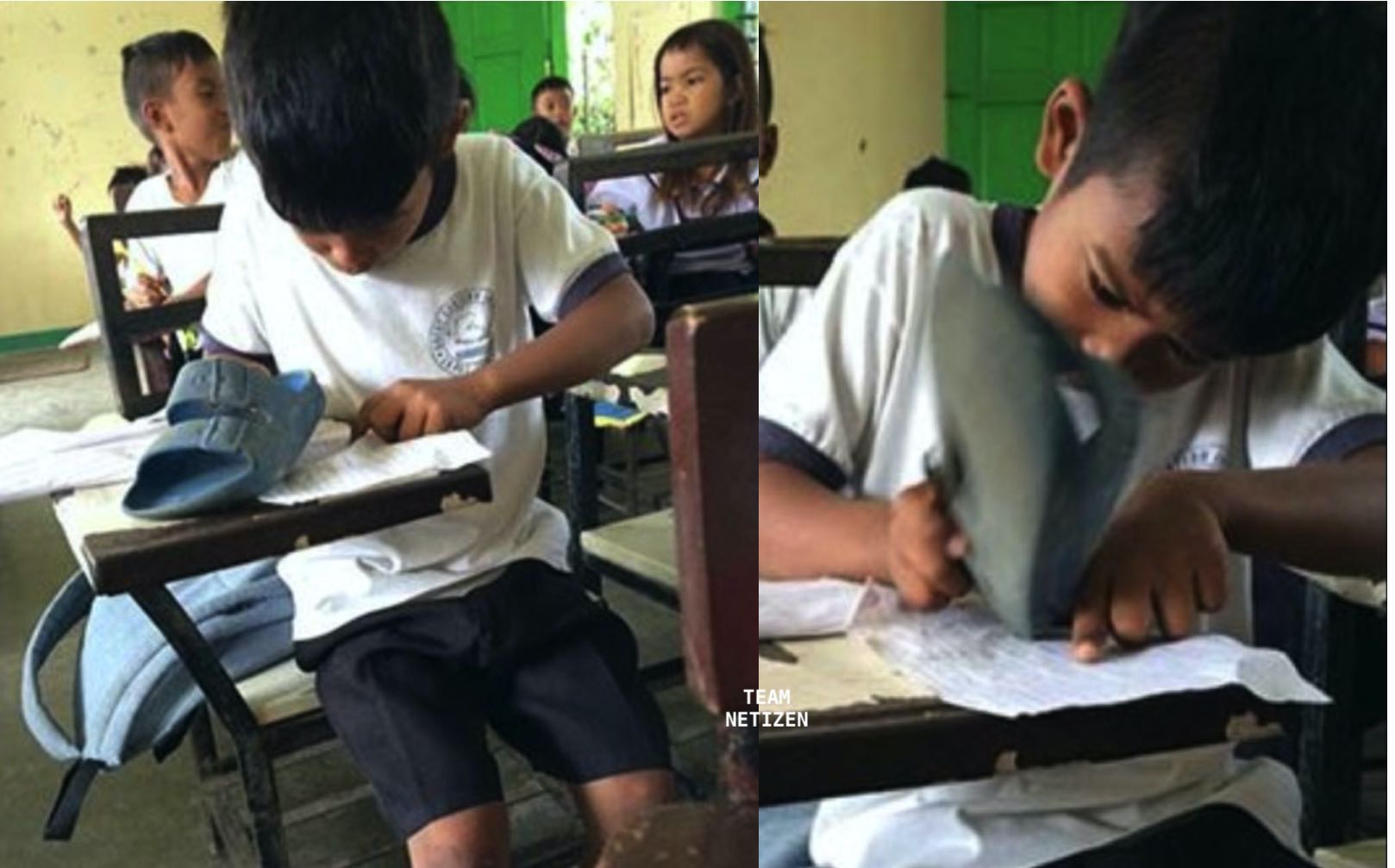 Keluarga Miskin Tiada Duit Lebih, Murid Terpaksa Memakai Selipar Sebagai Pemadam Di Sekolah - nangtime.com