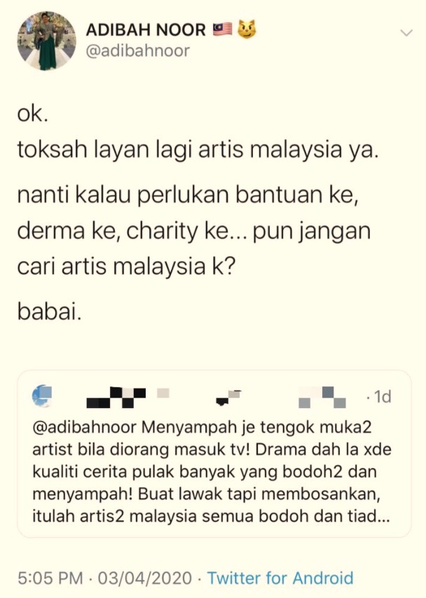 nangtime.com - “Nanti Kalau Perlukan Bantuan, Derma ke, Charity Ke Pun Jangan Cari Artis Malaysia Okay..’ - Adibah Noor