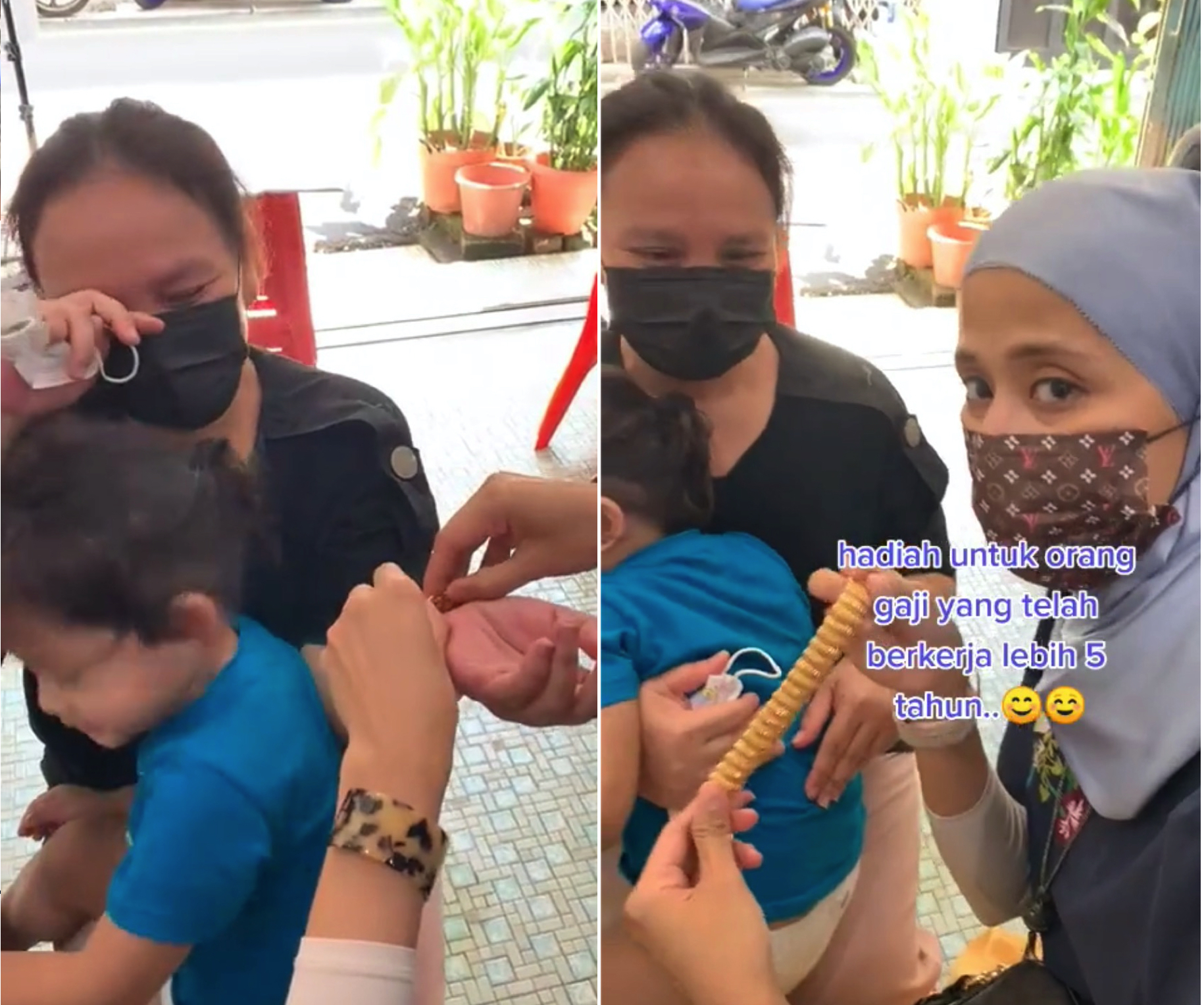 Bakal Pulang Ke Kampung Selepas 5 Tahun Berkhidmat, Wanita Hadiahkan Bibik Gelang Emas RM4,700