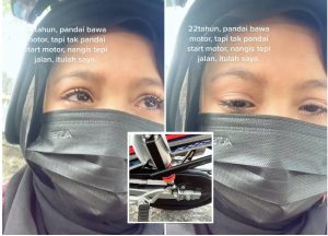 Ingatkan Motosikal Rosak, Gadis Menangis Tersadai Di Tepi Jalan Kerana Tidak Pandai Hidupkan Enjin Motosikal - nangtime.com